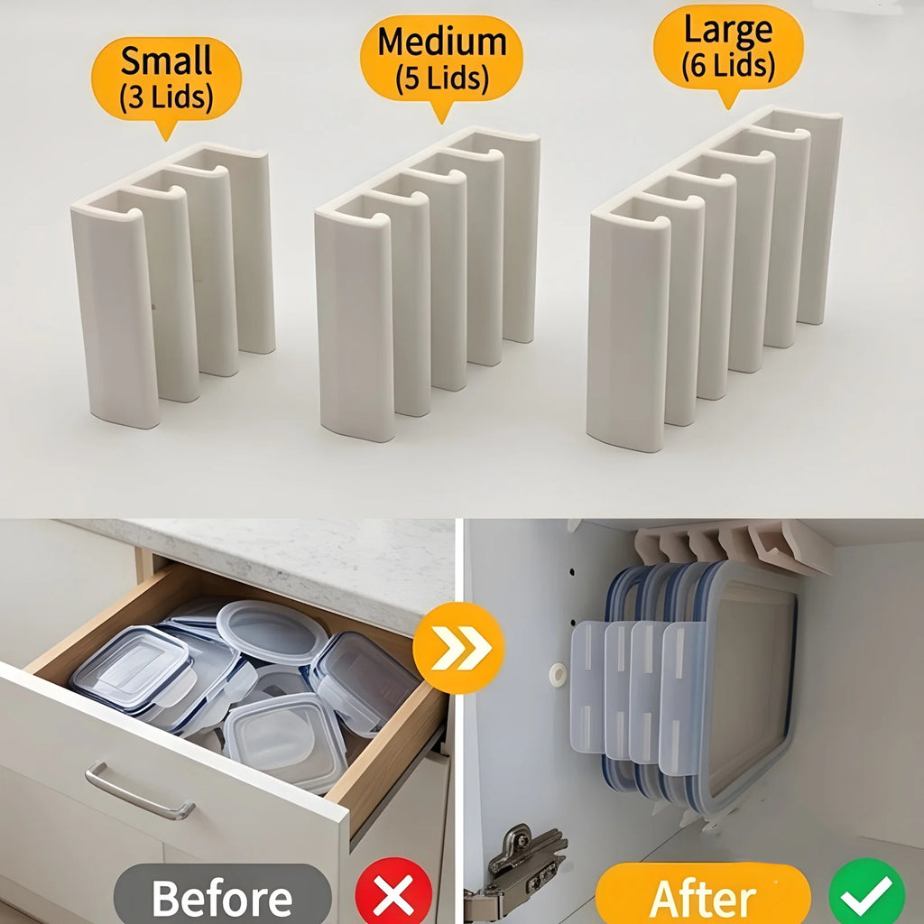 Under Cabinet Organizer Rack Kitchen Food Container Lid Holder Space Saver Shelf Hanger Bracket No Drill Self Adhesive