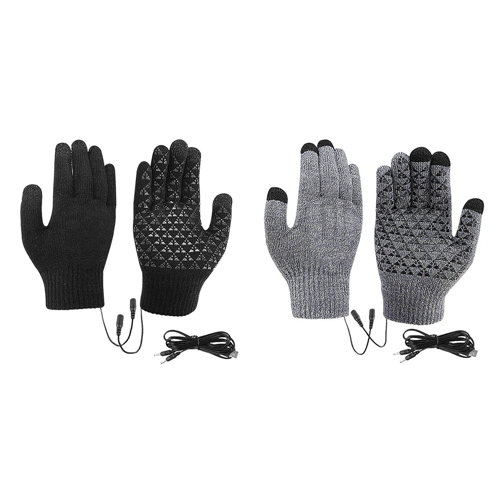 USB Heated Knitted Gloves Full Finger Gloves Non-Slip Touch Screen Gloves Thicken Winter Cycling Gloves for Men Women
