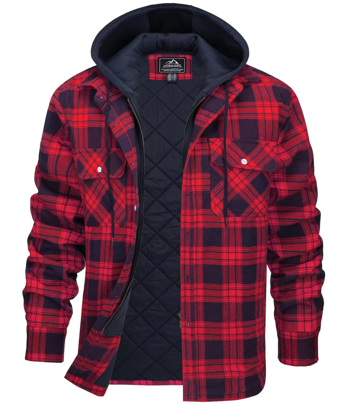 TACVASEN Men's Flannel Shirt Jacket with Removable Hood Plaid Quilted Lined Winter Coats Thick Hoodie Outwear Man Fleece Shirts