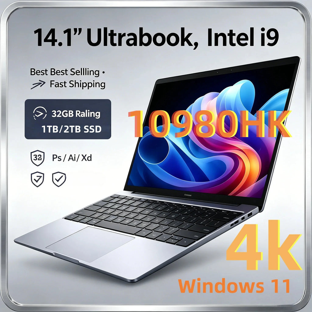 14.1" intel Core i9-10980HK laptop 16GB RAM 1/2TB SSD Portable laptops Windows 11 Pro Office Gaming Notebook computer