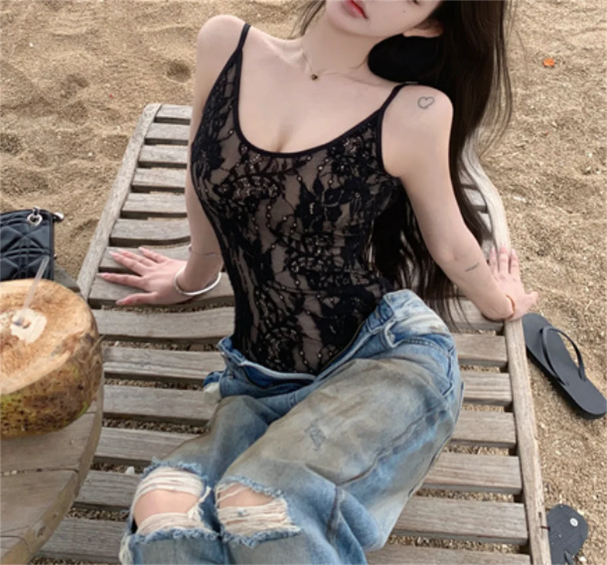 Sexy Lace Slim Jumpsuit Women Sleeveless Backless Solid Hollow Out Tops Summer Fashion Y2K Spaghetti Strap Top Lady Party Club