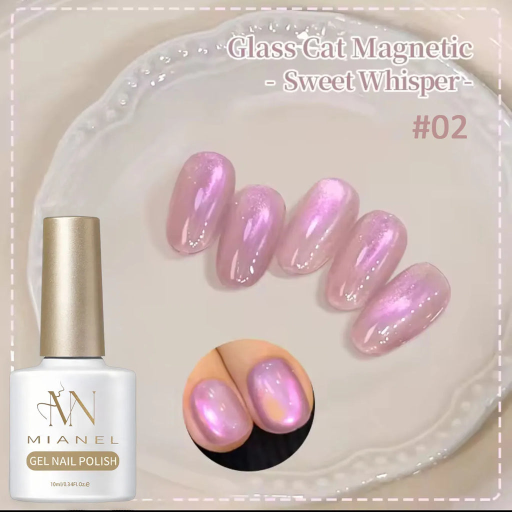 MIANEL 2026 10ML Lover Cat Eye Nail Gel Nude Pink with Sparkling Golden Light Glass Bead for Flattering Cat Eye Manicure