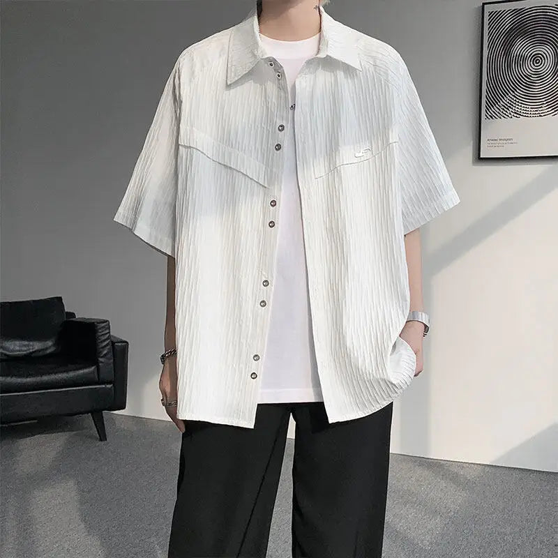 LEGIBLE Spring Summer Solid Shirts Men Casual Oversized Three Quarter Shirts Male Loose Fit Shirt for Man