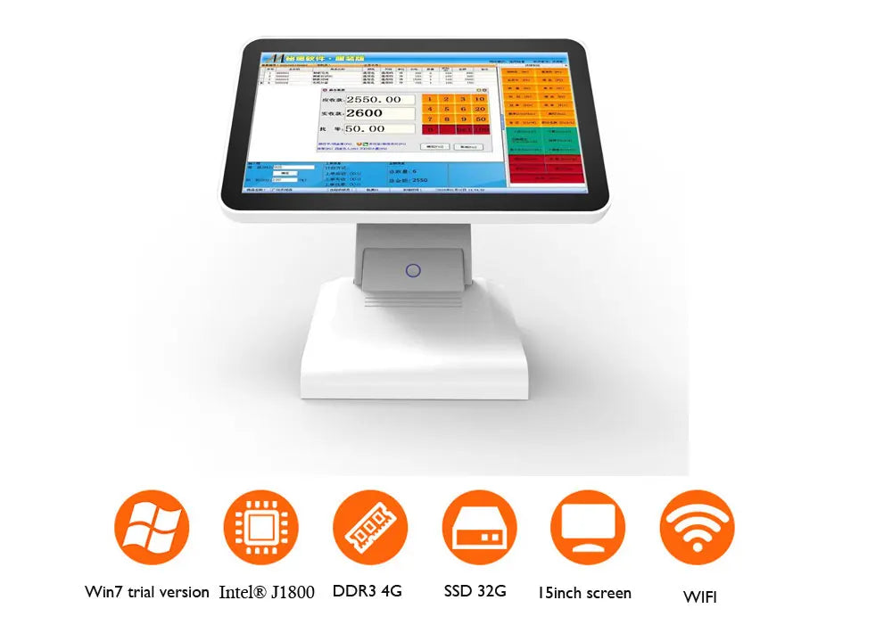 HSPOS 15 Inch All In One Touch Screen POS Machine Cash Register I3 I5 Win 10 System with VFD