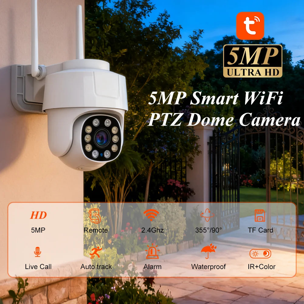 Tuya Smart Life 5MP Outdoor Waterproof Home Security Auto Tracking AI Human Detection Camera WIFI Network Surveillance Camera