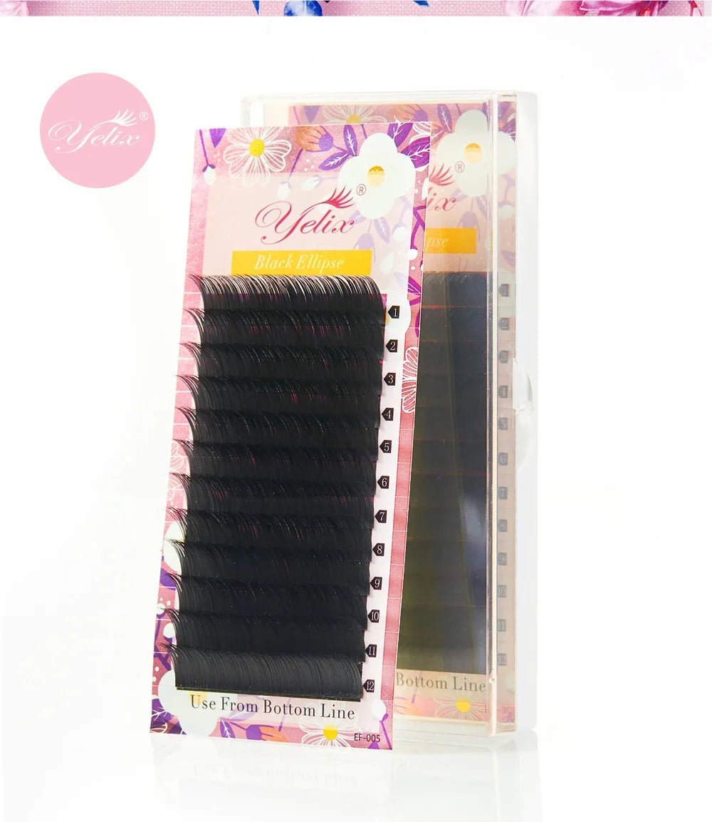 Yelix Flat Ellipse Eyelashes Split Tips Lashes 0.15mm 0.20mm Black Color False Eyelashes Super Soft Natural Eyelash Extension