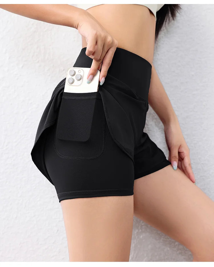 Quick-Drying Women's Running Shorts Sports Layer Elastic Waist Active Sports Shorts with Pockets yoga Shorts