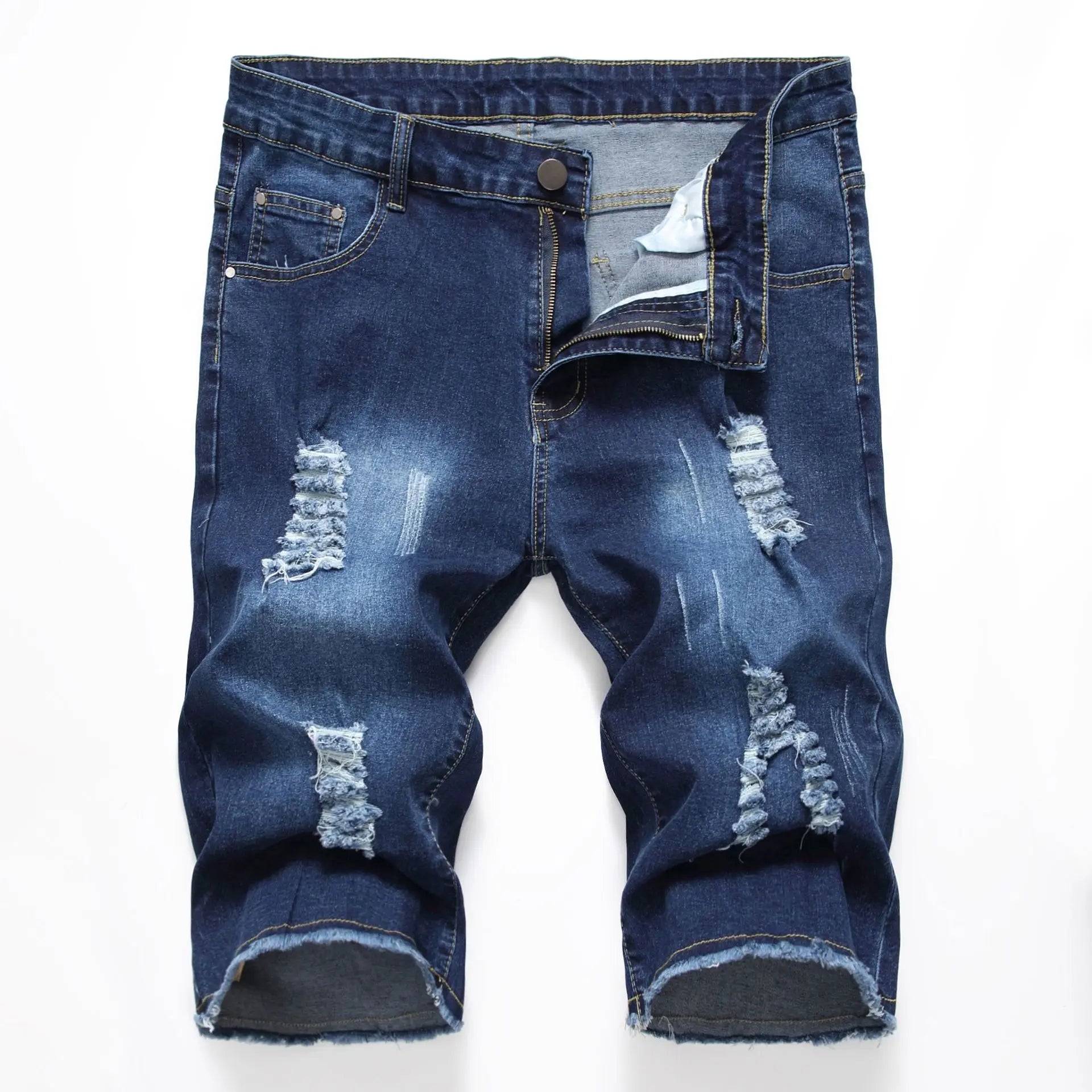 2026 New Denim Shorts for Men Fashion Casual Stretch Straight Short Jeans Men Summer Trend Holes Slim Fit Cowboy Short Trousers