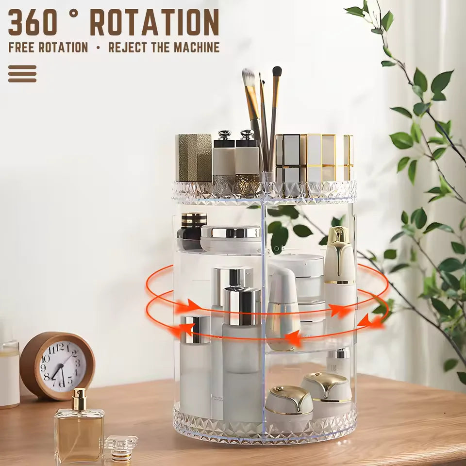 3 Tiers Makeup Organizer 360 Rotating Storage Makeup Display Case Large Capacity Cosmetic Storage Display Box Clear for Bathroom