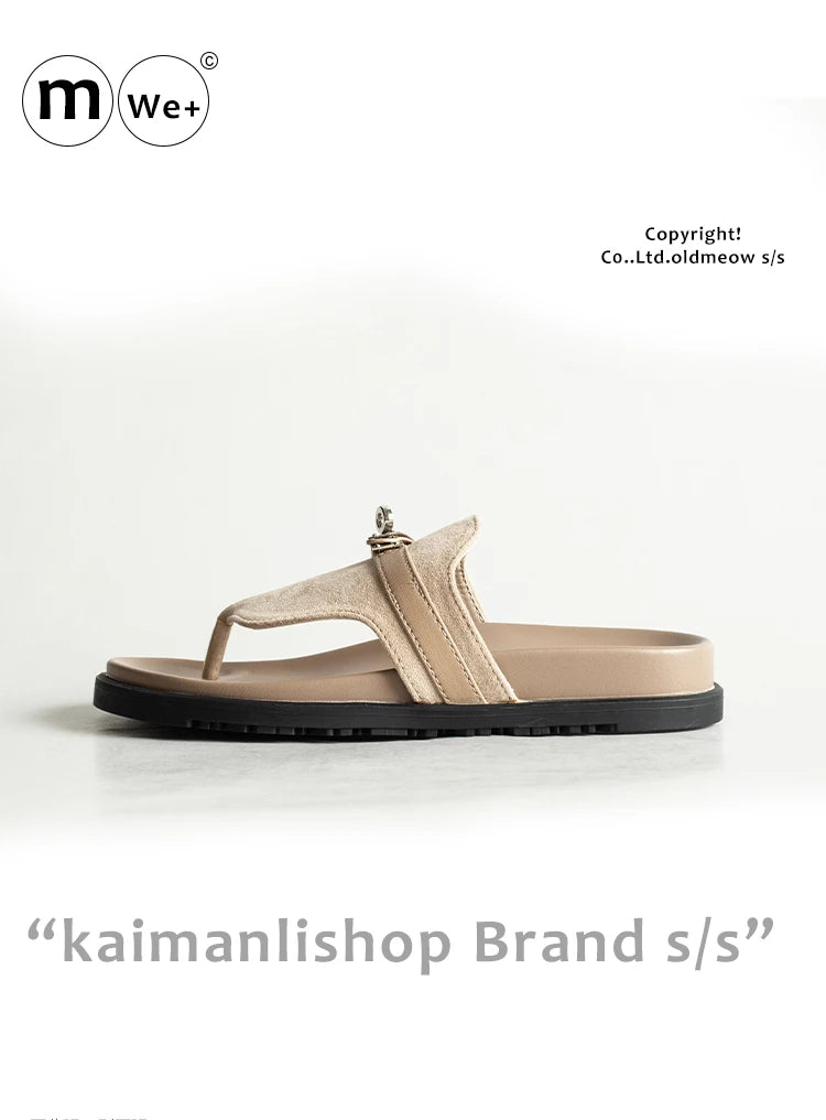 British Style Thick Bottom Slip-On Sandals Women Summer Foot-Strap Leather Half Slippers Beach Flat Heel Casual Shoes