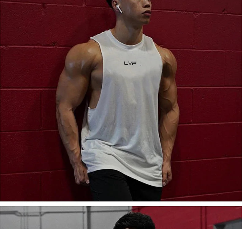 Men Summer Cotton Sleeveless Tank Top Gym Bodybuilding Fitness Running Workout Casual Athletic Sportswear Training Vest Clothing