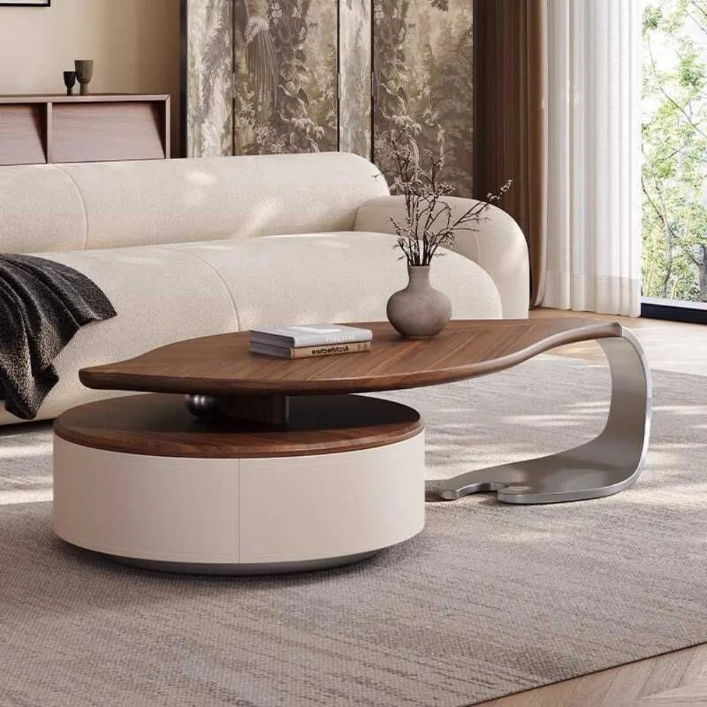 Modern simple leaves solid wood special-shaped small apartment art living room household antique saddle leather coffee table