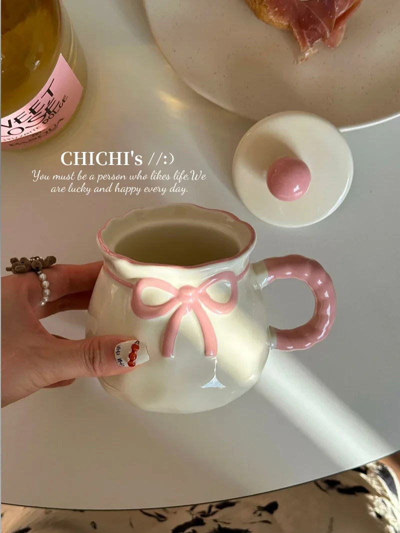 Hand-Painted Ceramic Coffee Mug Milk Cup Water Drinking Cup with Lid Underglaze Color  Design China Mugs for Dining