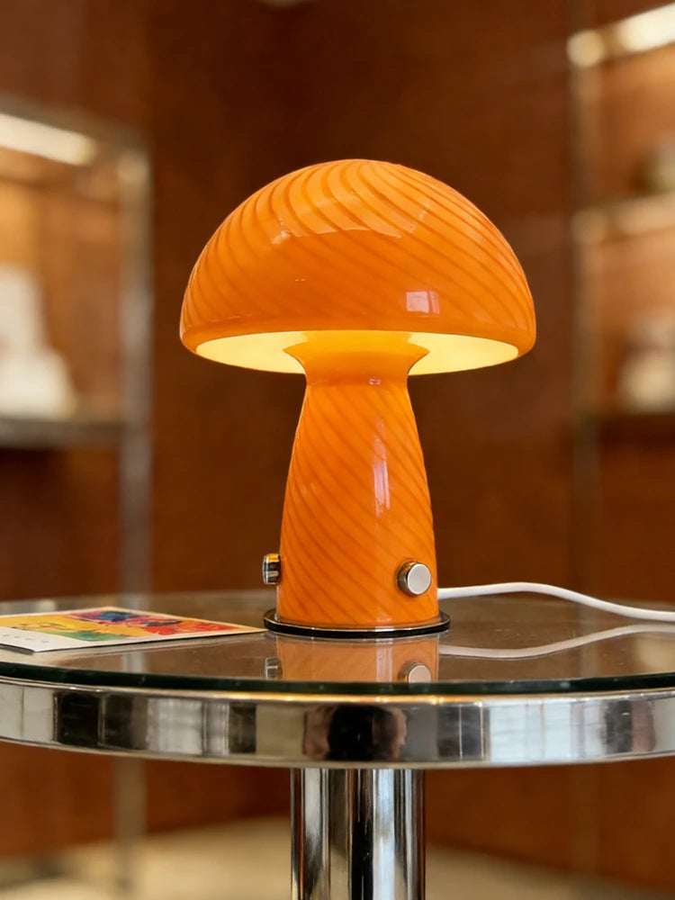 Forest Shade Glass Mushroom Table Lamp Nordic Bauhaus Ins Cream Style Girly Living Room Bedroom Bedside Ornament Ambient Night