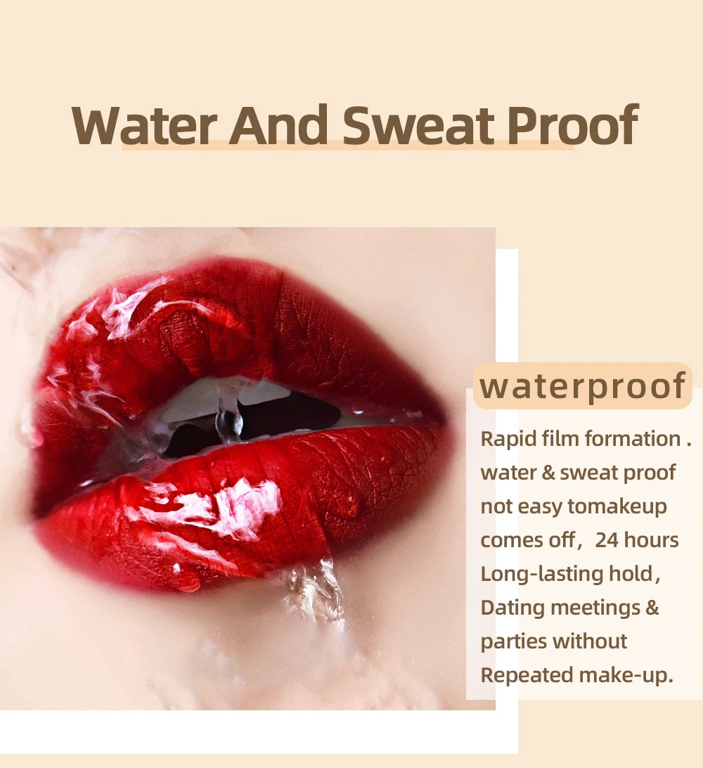 QIBEST Sexy Red Lip Gloss Long Lasting Velvet Matte Liquid Lipstick Waterproof Lip Makeup Nonstick Cup Purple Lip Tint Black