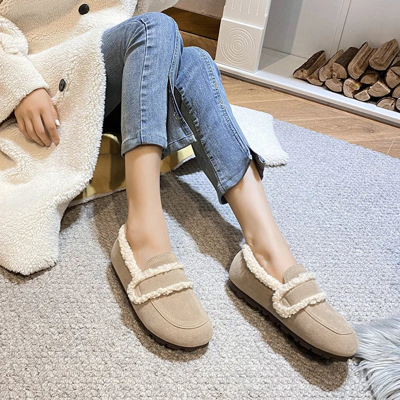 2026 Faux Suede Flats Women Lambswool Loafers Winter Warm Cotton Shoes Ladies Platform Fleeces Mocasines Female Sheep Fur Boots