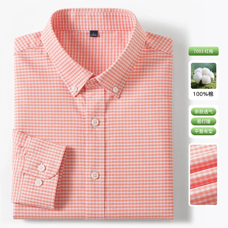 New 100% Pure Cotton Striped Shirt For Men's Long Sleeve Casual Regular Fit Soft Comfortable Business Social Shirts Men Clothing