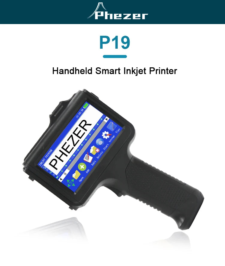 For Hp Phezer 12.7mm Portable P19 Handheld Inkjet Printer Three Colors Printer QR Bar Batch Code Date Number Logo Expiry Date