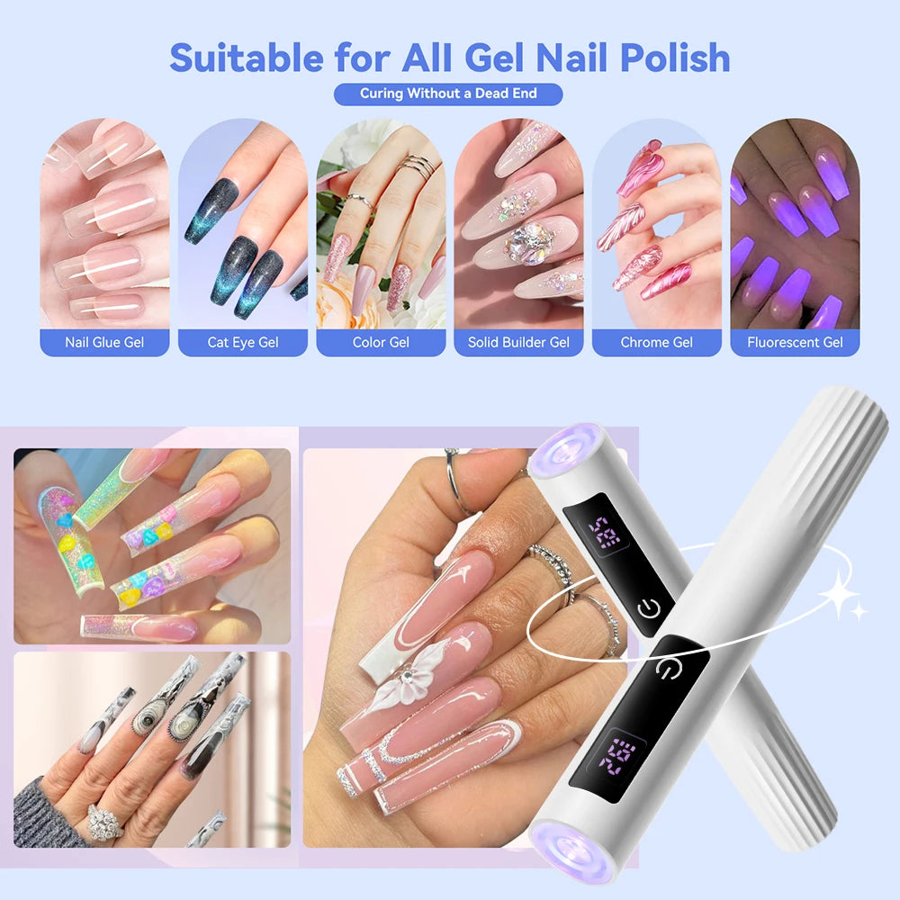 Mini UV Light Cure Nails Lamp with Stand Handheld UV Light with Display for Gel Nail Rechargeable USB Nail Dryer for Fast Curing