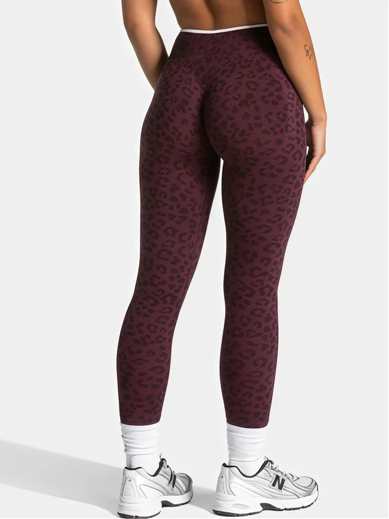 HISTELLO Seamless Sports Pants Leopard Print High Waist Scrunch Hip Shaping Elastic Tummy Fit Running Fitness Yoga Leggings