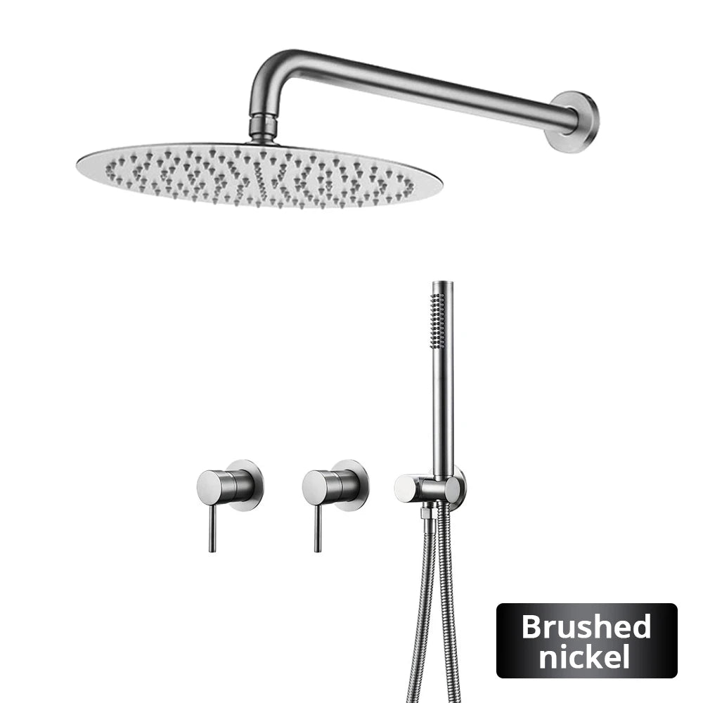 Wall Mounted Bathroom Shower Rainfall Shower Set Rose Gold Mixer Brass Faucet Hot Cold Water Mixer Tap With Head 8/10/12 Inch