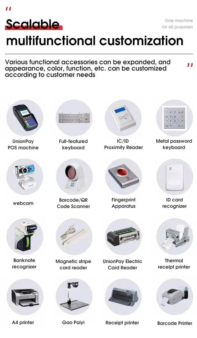 21.5" Android Multi Touch Screen Self Service Checkout Payment Kiosk Machine With Pos