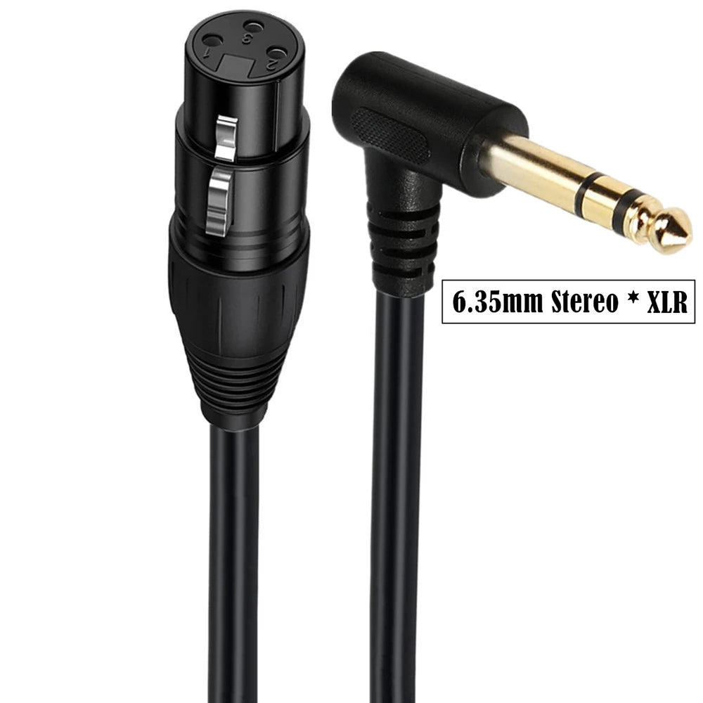 90-degree right-angle 1/4-inch TRS to XLR male balanced signal interconnect cable 1/4-inch to XLR female jumper cable 0.5 meters