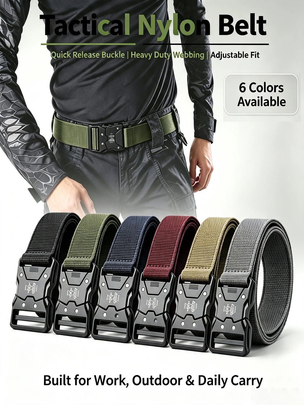 Men's Tactical Belt Versatile Durable Nylon Canvas Belt Outdoor Hunting Automatic Buckle Military Training Pants Belt for Men