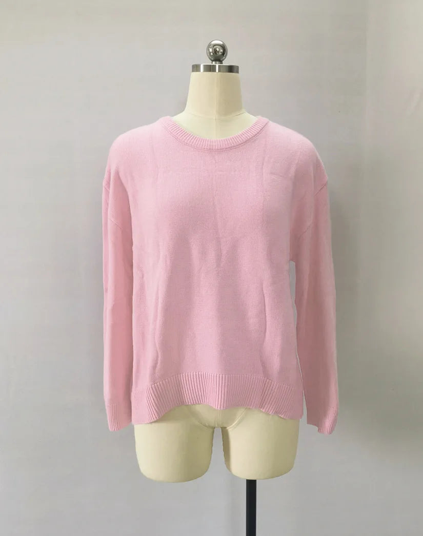Women's Pink Knitted Sweater Cozy Long Sleeve Large Size Pull Knitwears Pullovers Cute Core Top White Fall 2025 New Streetwear