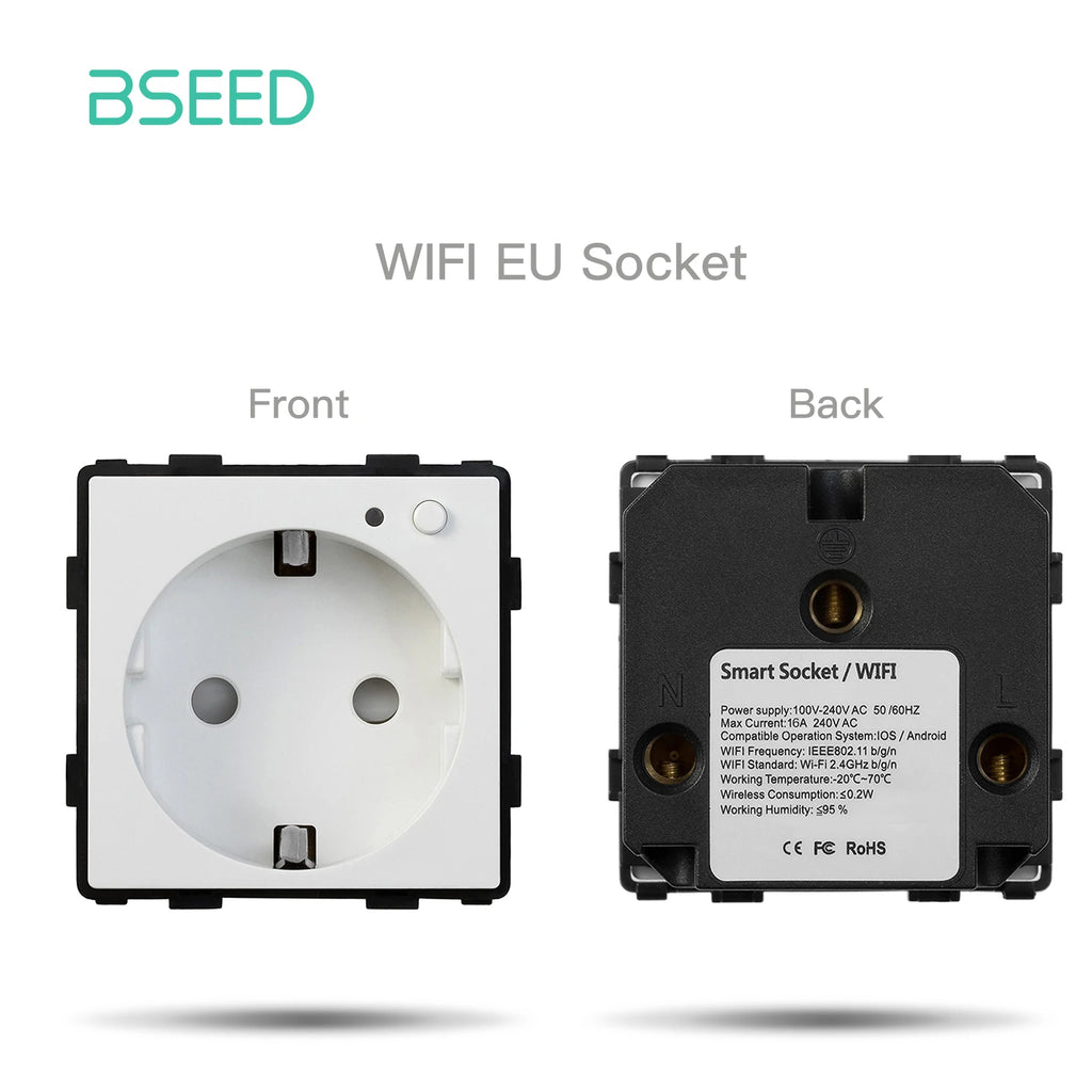 BSEED WIFI Wall Light Switches Glass Panel Parts White Smart Touch Switches Function Parts EU Sockets Power Outlet Parts
