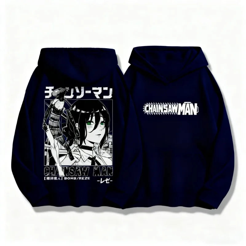 Autumn Winter Sweatshirt Chainsaw Man Reze Hooded Men Women Oversized Y2k Unisex Fleece Warm Pullovers Hip Hop Women Hoodie Top