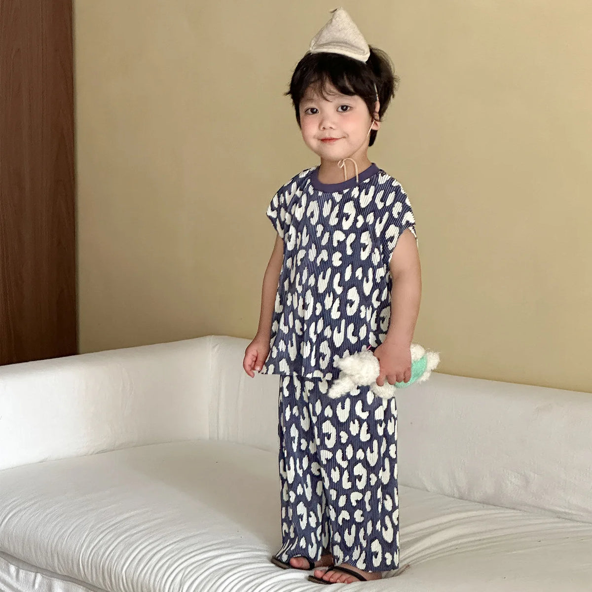 2026 New Infants Kids Matching Clothing Set Cartoon Print Pleated 2 Pieces Suit Tank Top Trousers Soft Loose Streetwear Homewear