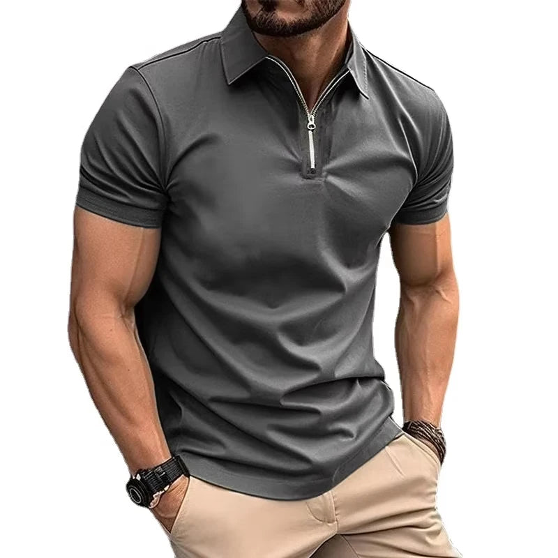 Summer Mens Polo Shirts Quarter Zip Shirts Casual Classic Lightweight Short Sleeve Collared Shirt Breathable Streetwear
