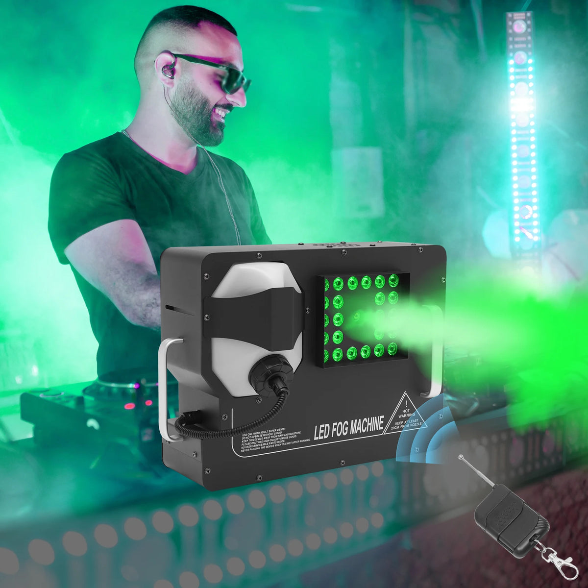 1500W Fog Smoke Machine Black 2L Tank with Wireless Remote Controller IP25 Atmosphere Maker 24 LED Beads with 7 Light Colors