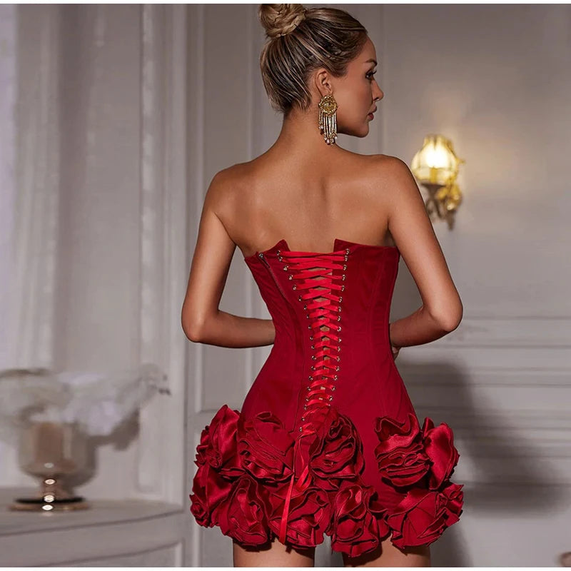 3D Flower Strapless Dresses Women Sexy Backless Sleeveless Tube Mini Dress 2026 Summer New Lady Elegant Bandage A-line Vestidos