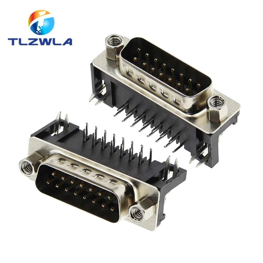 10Pcs Sample Black Male/Female DB15 DR15 D-Sub Right Angle Double Row Pins PCB Mount VGA Port Connector Socket With Screw Nuts