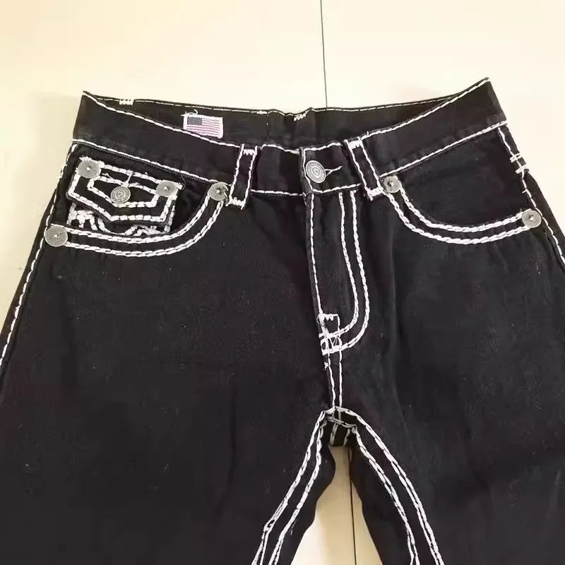 European American New Fashion Men's Black White Casual Trendy Simple Basic Straight Plus Size Denim Trousers Male Jeans Pants