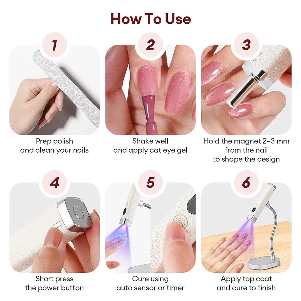 Cat-eye Magnet Handheld Nail Lamp Auto Sensor Nail Dryer Nail Gel Curing Bracket Nail Lamp UV LED Light Gel Nail Fast Drying Pen