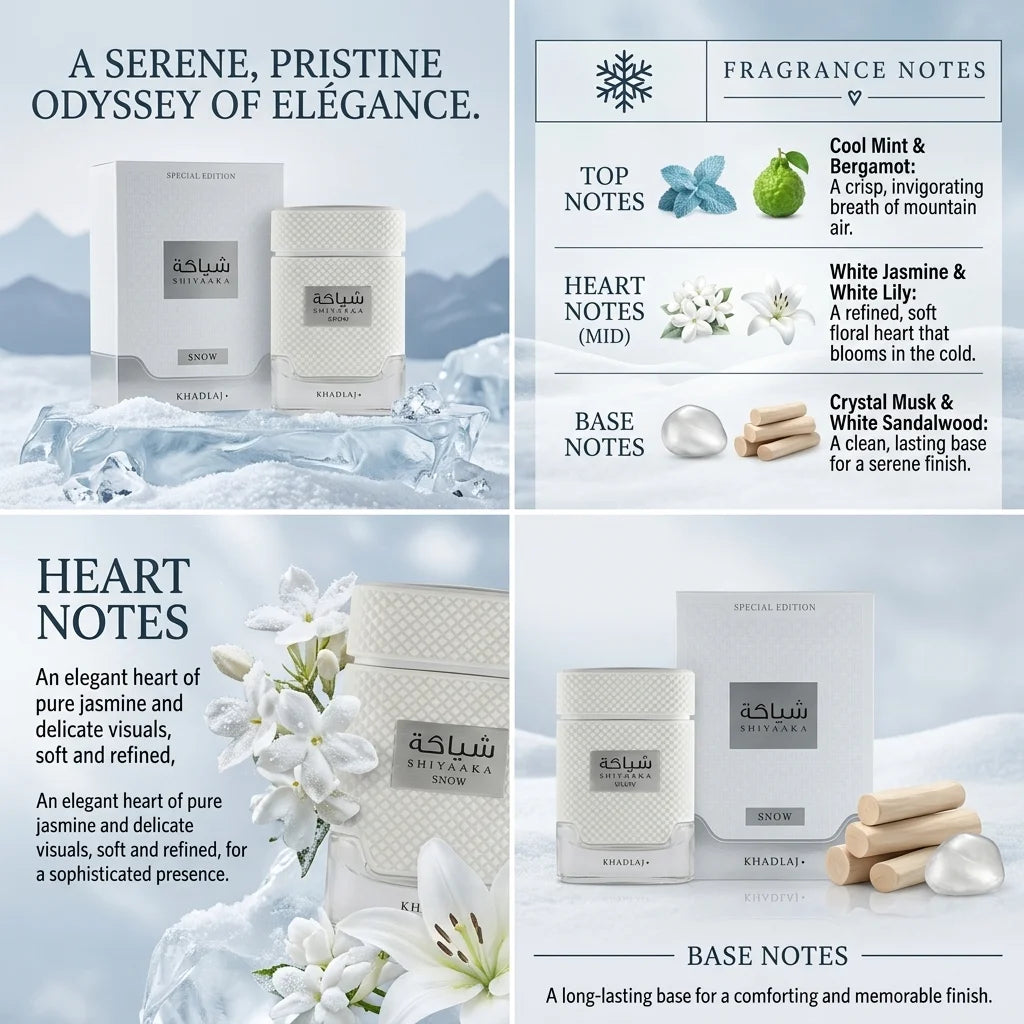 Luxury Special Edition Shiyaaka Snow Shadow Perfume Long Lasting Fragrance Arabian Eau De Parfum Spray Body Mist Unisex Scent