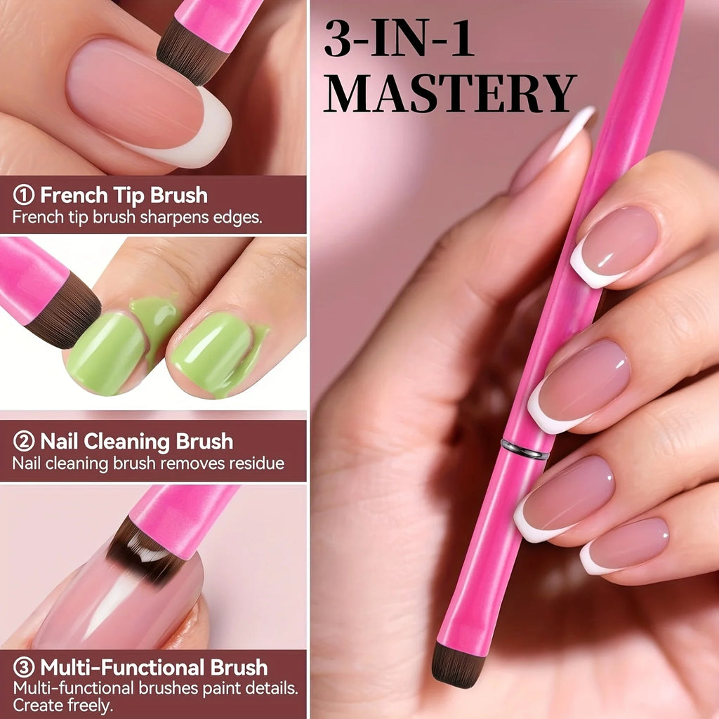 3 in 1 French Nail Brush, with Multi-function Brush Head - Fine Nail Brush, Suitable for Gel and Acrylic Nails, Precise Cleaning