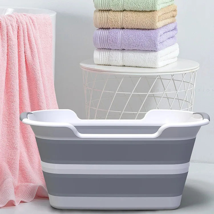 New silicone PP folding bathtub, multi-functional foldable pet/baby bathtub, with drain holes, laundry storage basket