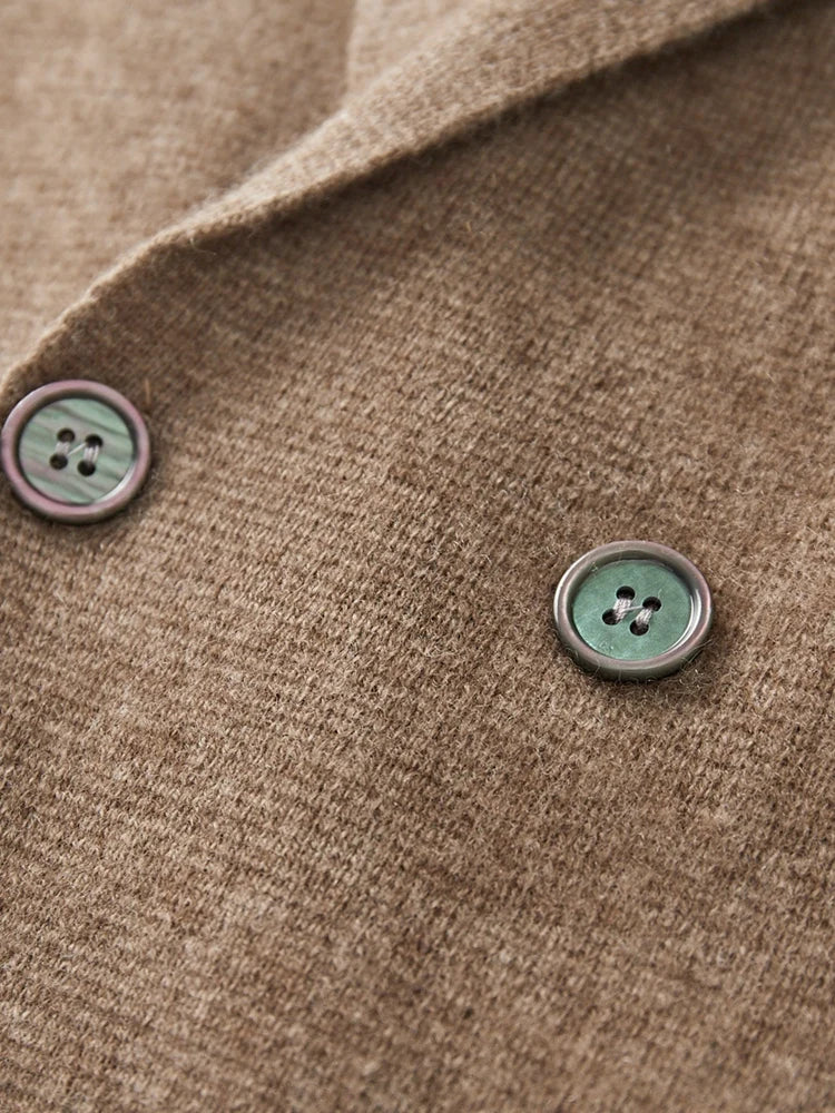 100% Merino Wool Sweater Men's Suit Collar Cardigan Smart Casual Knitwear Autumn Winter Cashmere Solid Coat Pockets Clothing Top
