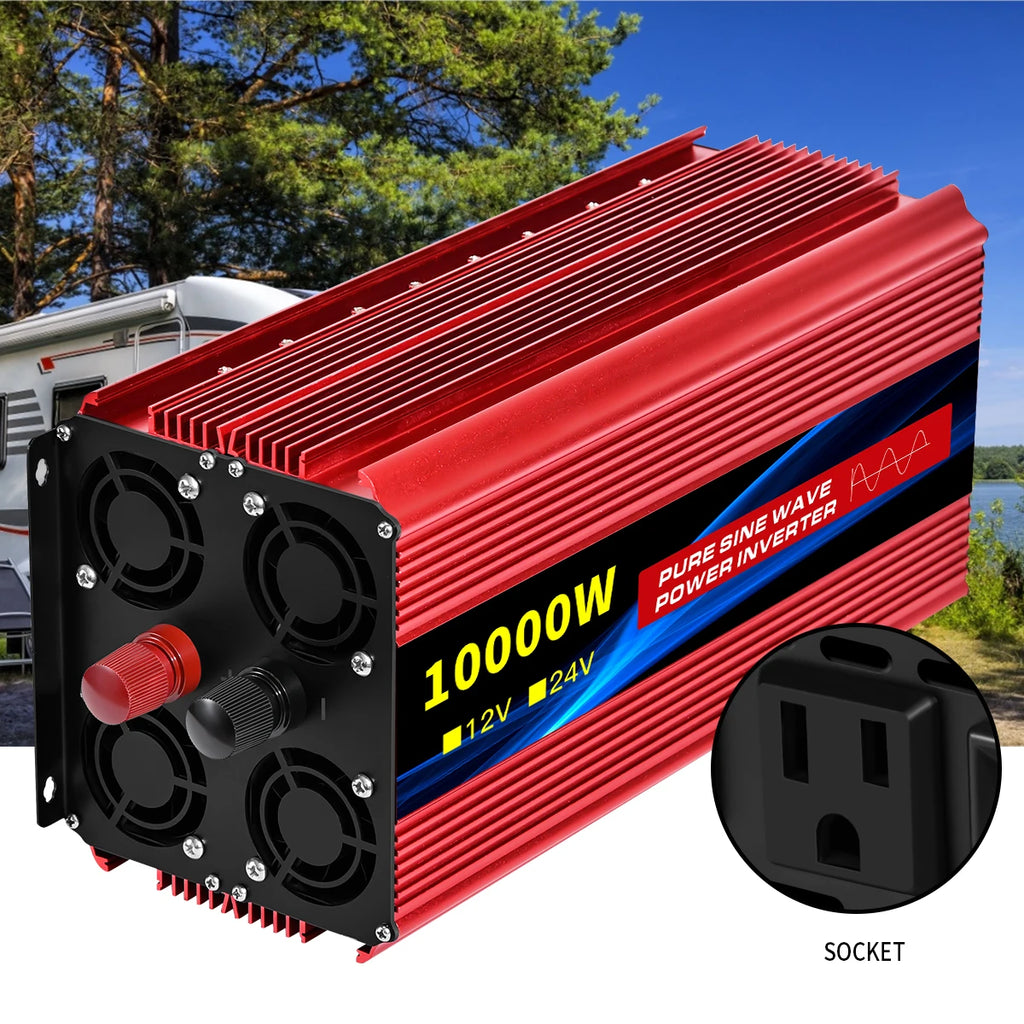 Power Inverter 10000W DC 12V to AC 110V 60HZ Pure Sine Wave Inverter with LCD Display Remote Control 4AC Outlets
