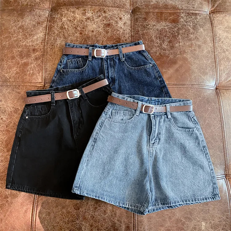New Women Summer Denim Shorts Casual A Line Hot Pants Casual Trend Denim Shorts High Waist Simple Loose Wide Leg Denim Pants