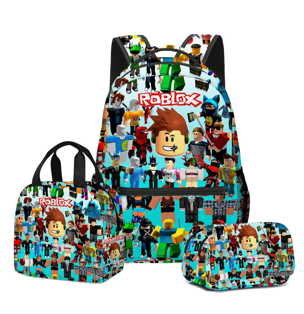 3pcs/Set Game Roblox Cartoon Anime School Bag Lunch Bag Pencil Case Set Student Backpack Birthday Gifts