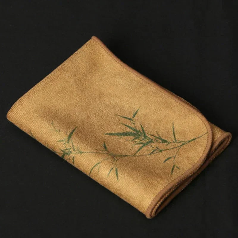 Zen Tea Towel Set: Hand-Painted Thick Linen Cotton Absorbent Cloth for Teapot, Table & Instrument Care (Erhu, Violin, Guzheng)