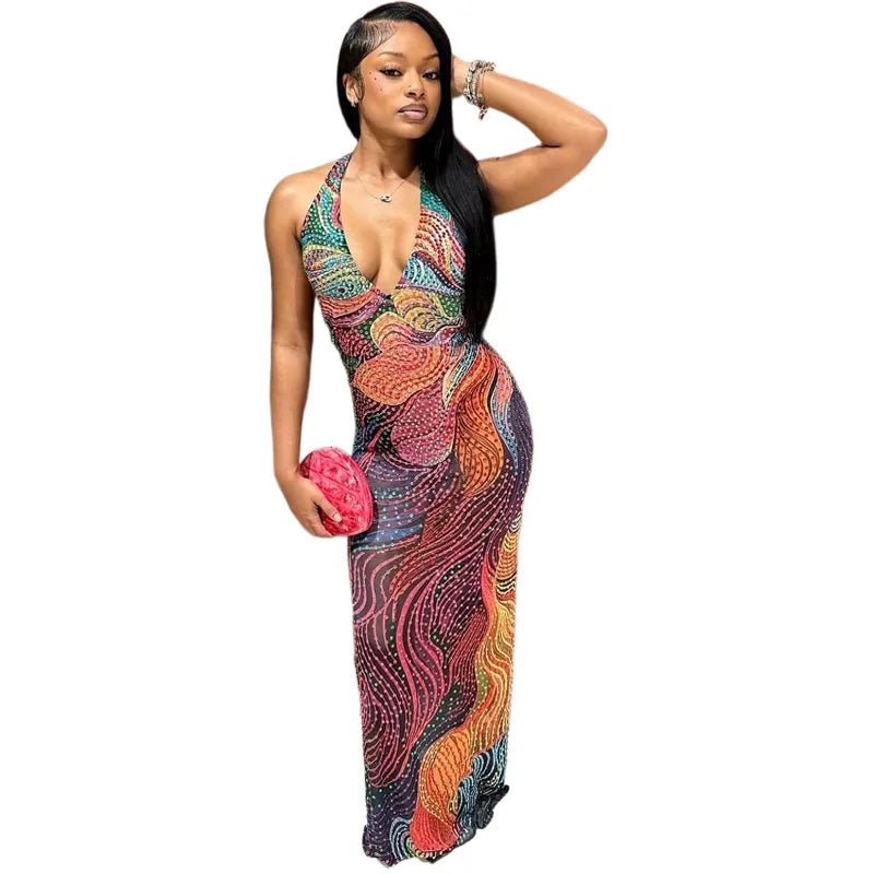 Sexy Trendy Low Cut V Neck Backless Slim Fit Dress Summer 2026 Cross Border Hot Girl Fashionable Dress for Party Beach Camping