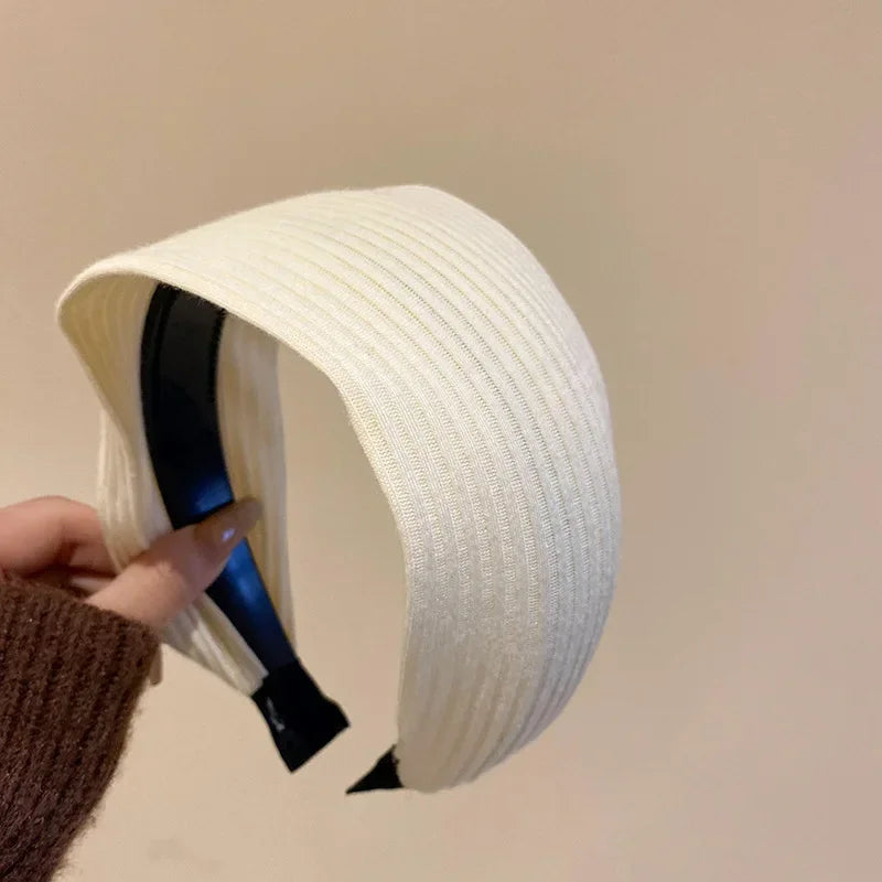 Solid Color Wide Edge Striped Yarn Headband High Head French Gentle Hair Accessory Popular Internet Celebrity Style