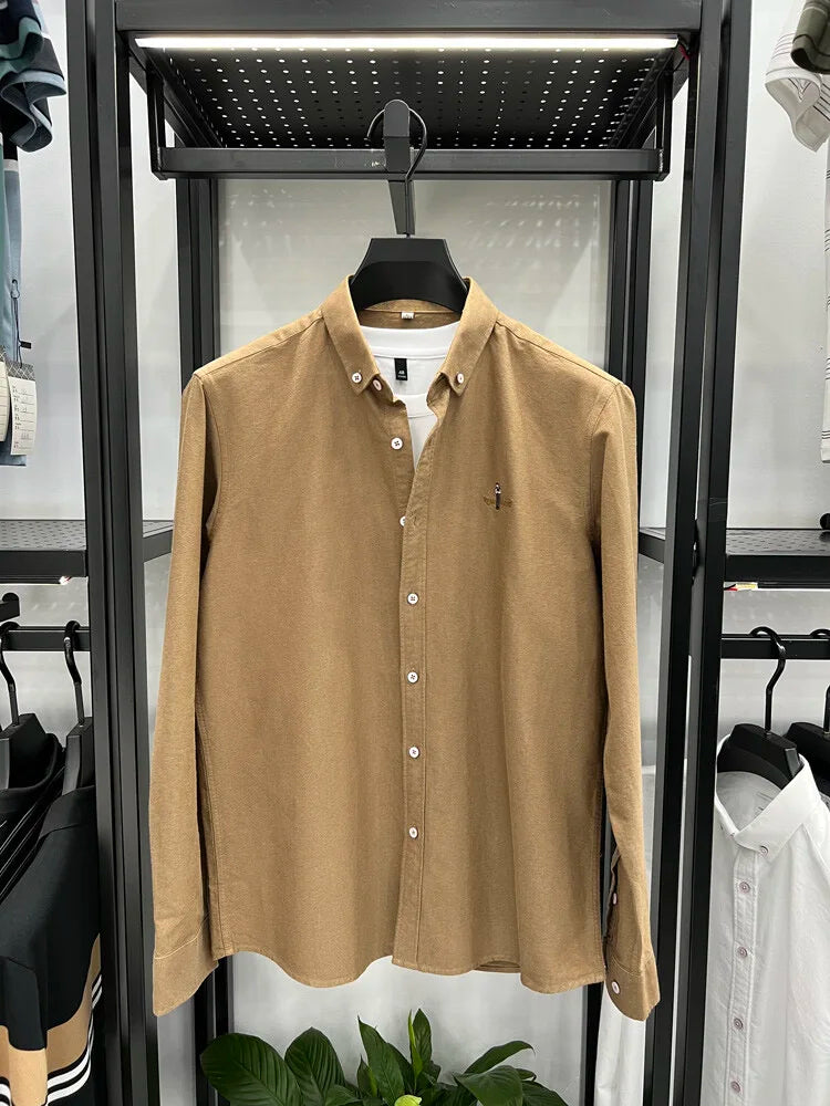 Luxury brand golf embroidered men's long sleeved shirt made 100% pure cotton comfortable and casual 2024 autumn new men's top
