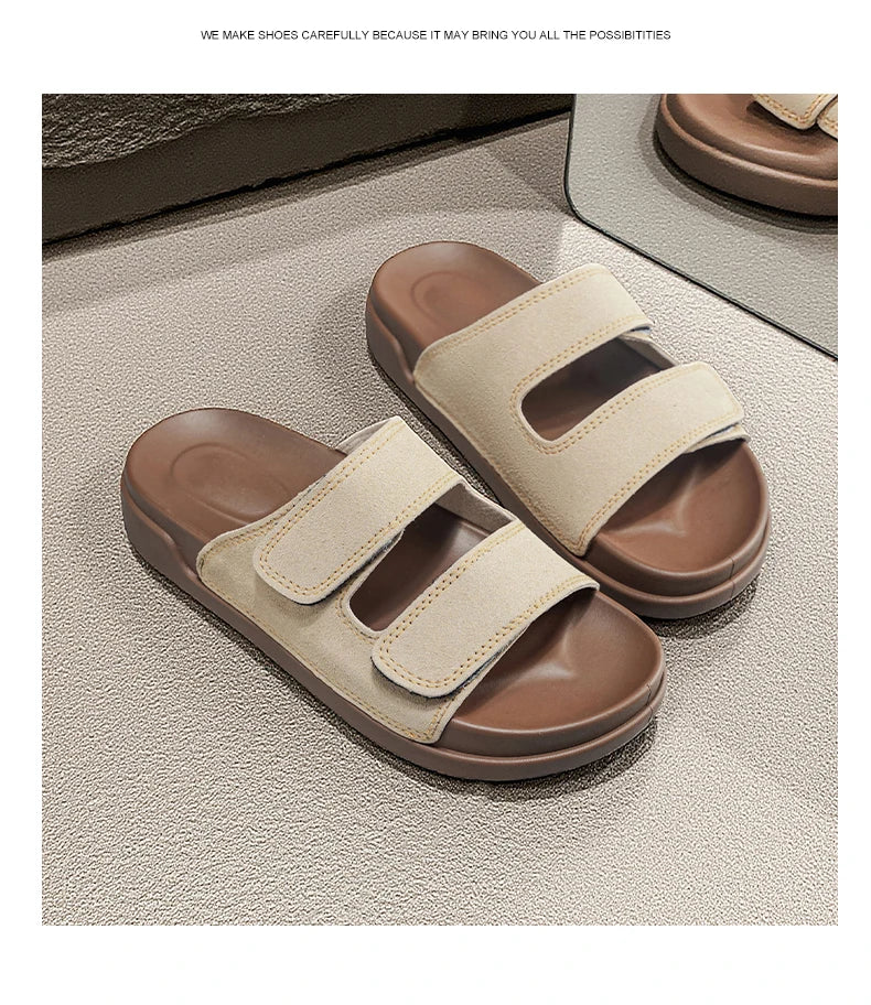 Birkent Men's Sandals Summer 2026 Outdoor Sports Beach Flat Slippers Thick Bottom Anti-slip Wear-resistant Casual Slip-ons